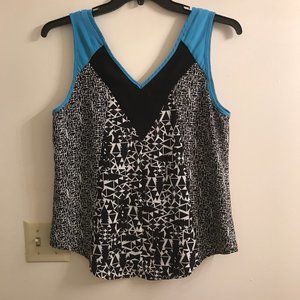 Trouve Blue and Black V Neck Blouse